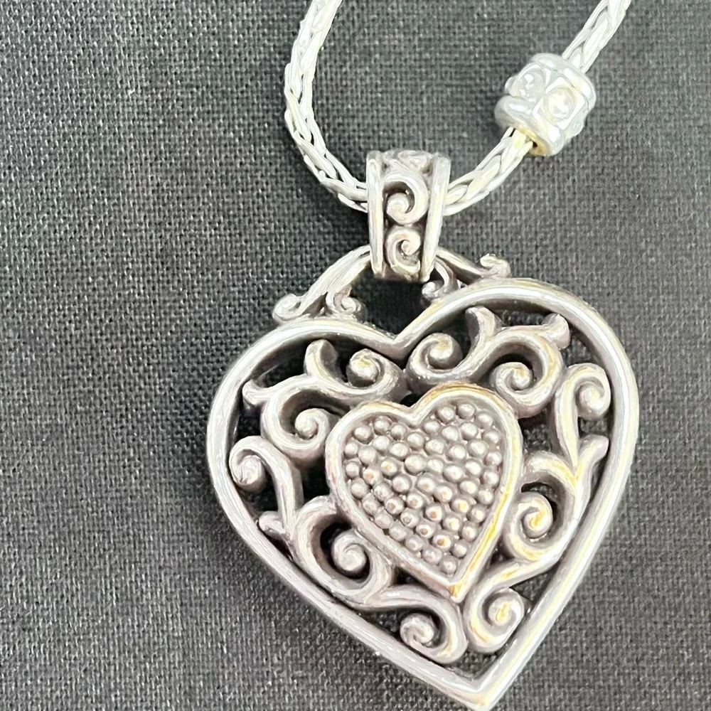 Brighton Reno Heart Pendant Necklace Quality Crystals 18"-20" Chain Reversible - Picture 3 of 6